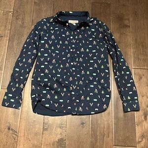 LOGG H&M Blue Christmas Gaming Long Sleeve Button Down Shirt Youth Boy 13-14A